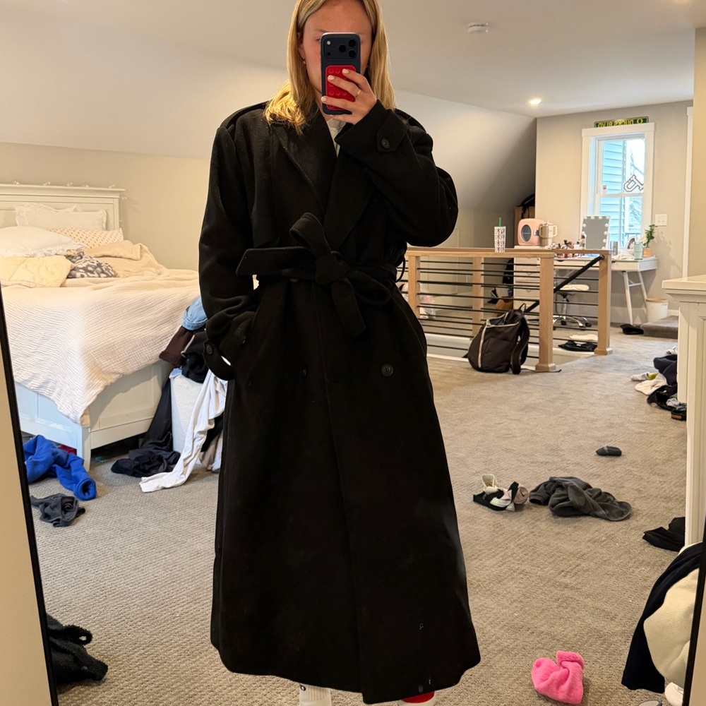 H&M Black Brushed-Finish Twill Trench Coat - Picture 4 of 6